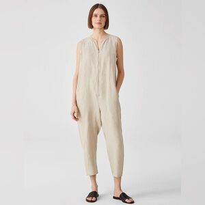 Eileen Fisher Undyed Natural Beige Organic Linen Cropped Jumpsuit XL Extra Large